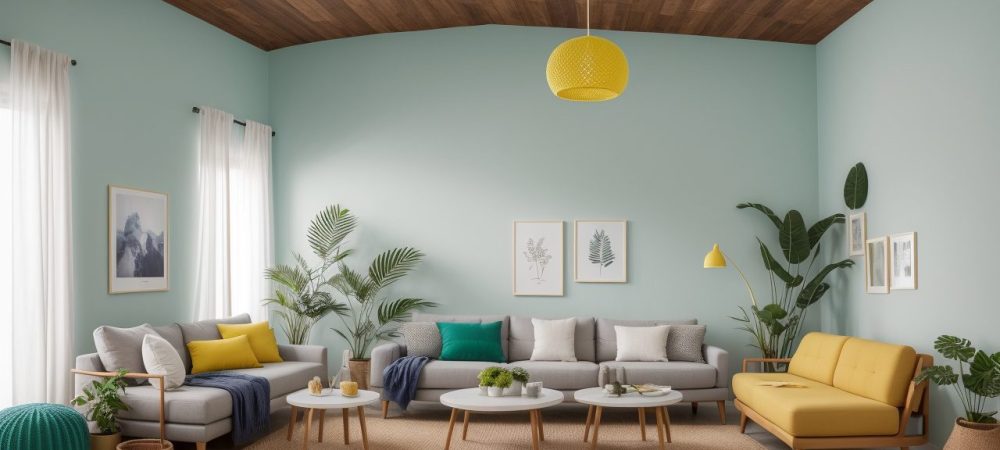Design de interiores de um espaço moderno e acolhedor, com foco em decoração de ambientes e móveis