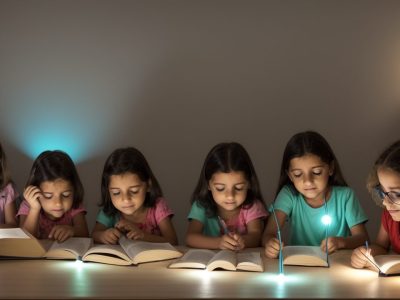 Ilustração de sala de aula inclusiva, com materiais adaptados e alunos aprendendo, representando estratégias para deficiência intelectual.