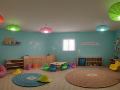 Crianças e educadores interagindo em sala de aula com materiais adaptados e atividades para deficiência intelectual, promovendo inclusão e aprendizado.