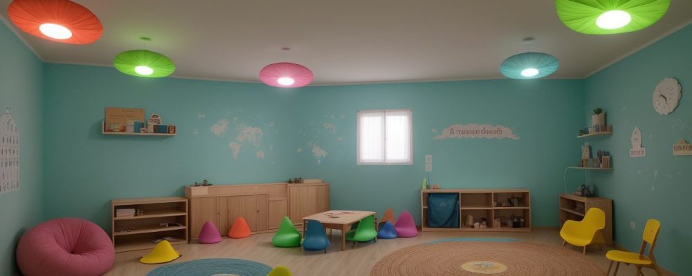 Crianças e educadores interagindo em sala de aula com materiais adaptados e atividades para deficiência intelectual, promovendo inclusão e aprendizado.