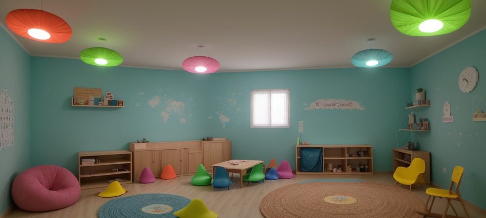 Crianças e educadores interagindo em sala de aula com materiais adaptados e atividades para deficiência intelectual, promovendo inclusão e aprendizado.