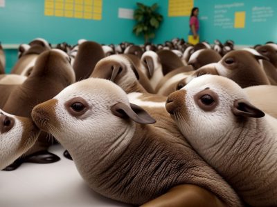 Crianças e educadores em ambiente escolar inclusivo, com foco em deficiência intelectual e métodos de educação adaptados.