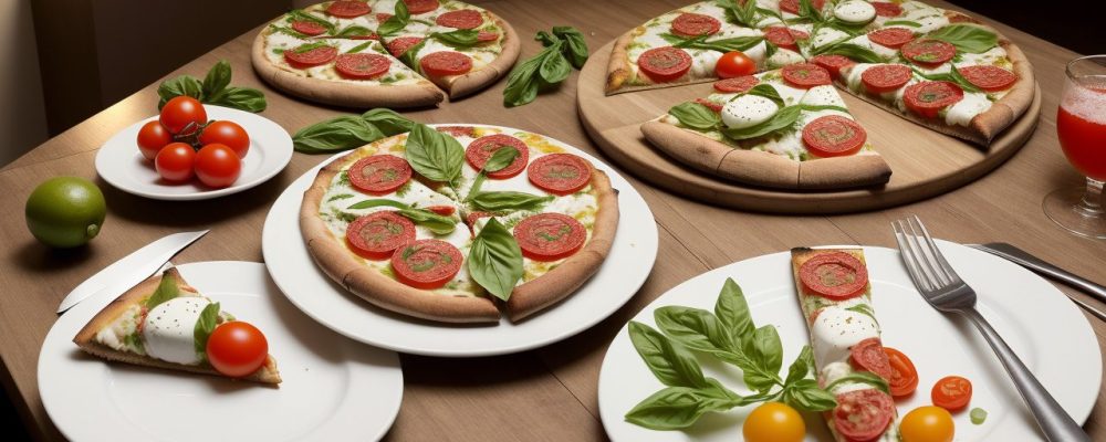 Mesa com pratos italianos sendo servidos em um ambiente de trabalho, promovendo união e satisfação da equipe.