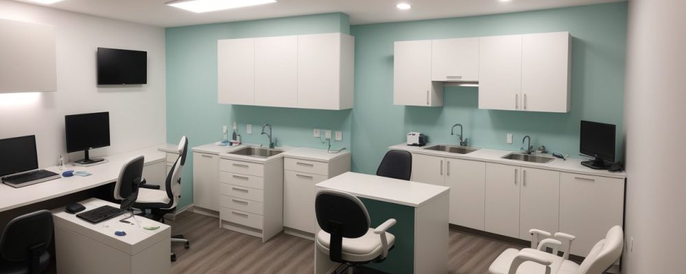 Dentista do trabalho aplicando NR 32 em um ambiente de trabalho, demonstrando segurança e prevenção de doenças ocupacionais.