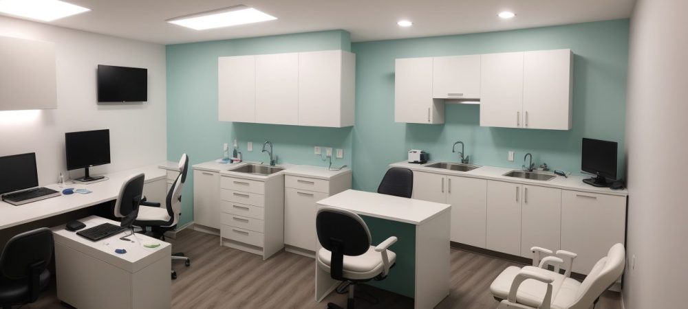 Dentista do trabalho aplicando NR 32 em um ambiente de trabalho, demonstrando segurança e prevenção de doenças ocupacionais.