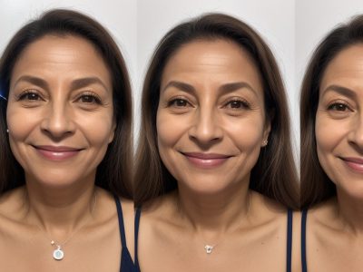 Imagem de uma mulher sorrindo após fazer depilação a laser, mostrando uma pele suave e livre de pelos, com um ambiente de clínica de estética moderno ao fundo.