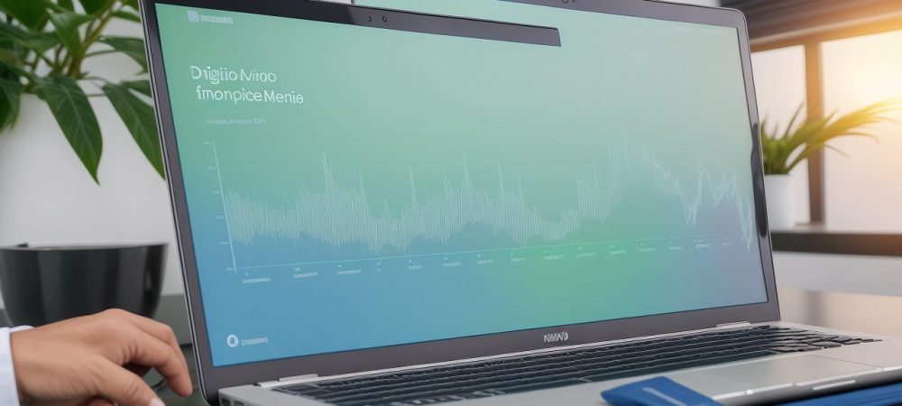 Representação visual de um curso online de derivativos financeiros, com um servidor público analisando gráficos e aprendendo sobre como operar derivativos para uma gestão mais eficiente.