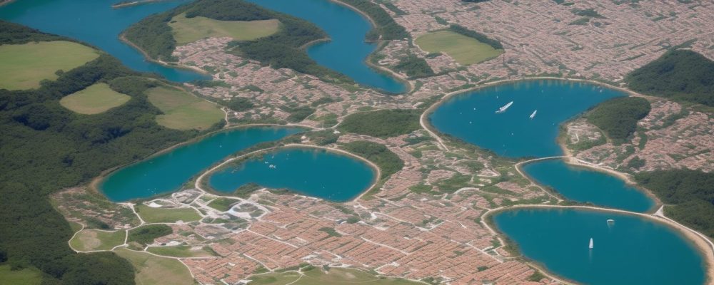 Imagem de um guia de turismo regional mostrando um mapa com destaques de destinos turísticos, promovendo a exploração e descoberta de cidades e regiões.