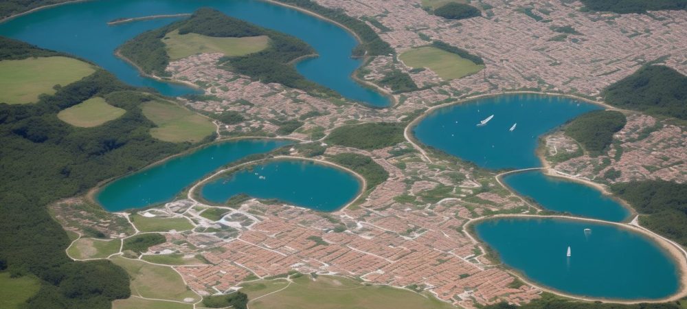 Imagem de um guia de turismo regional mostrando um mapa com destaques de destinos turísticos, promovendo a exploração e descoberta de cidades e regiões.