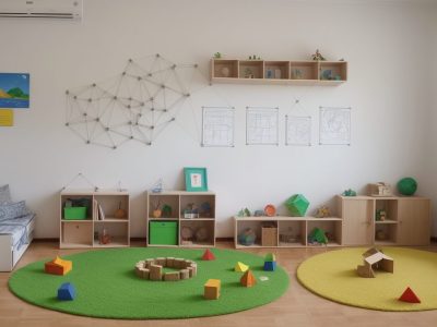 Professora e alunos engajados em atividades de desenho geométrico, explorando formas e conceitos em sala de aula, com foco no curso online.