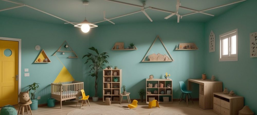 Alunos aprendendo desenho geométrico em sala de aula, com foco em formas e cores vibrantes, incentivando a criatividade e o raciocínio lógico