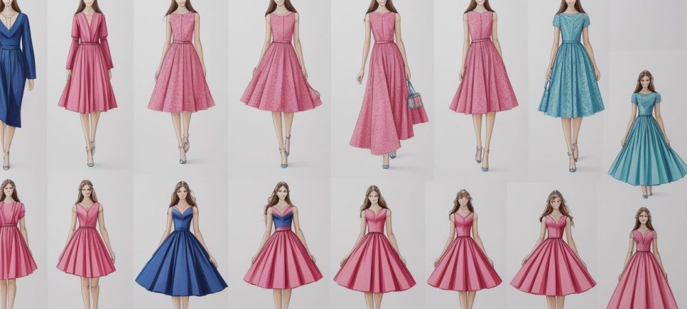 Desenho de Moda: Criatividade e Estilo em Croquis Vibrantes Croqui de moda com roupas e design gráfico vibrante, representando o curso de desenho de moda e o processo criativo