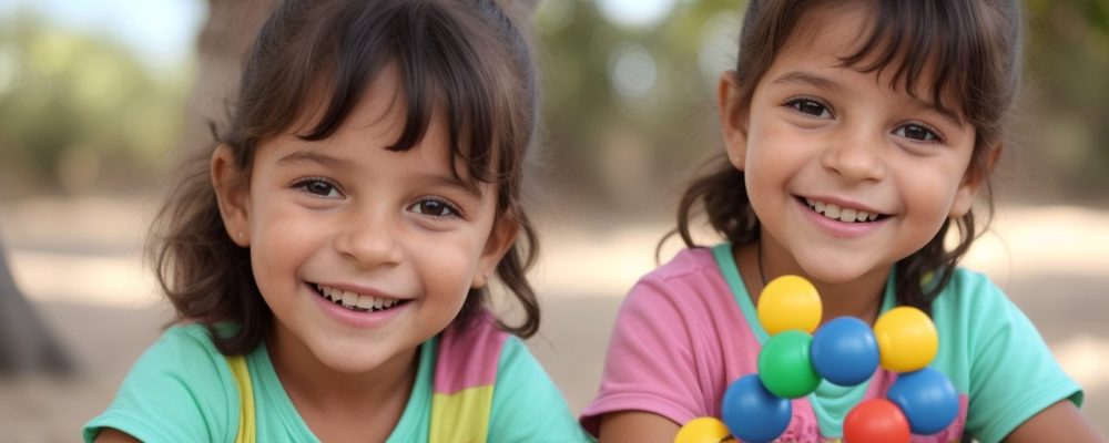 Criança feliz participando de atividades de estimulação precoce, com foco no desenvolvimento infantil saudável e aprendizado divertido.