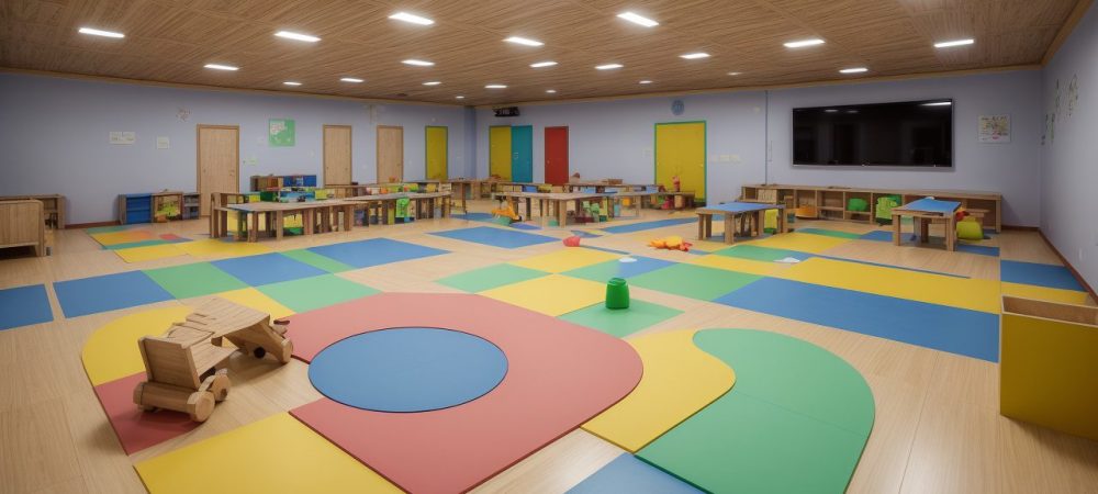 Crianças em sala de aula participando de atividades educativas e brincadeiras, representando o desenvolvimento infantil e a aprendizagem na educação infantil