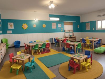 Crianças brincando em sala de aula, explorando diferentes metodologias de educação infantil para o desenvolvimento infantil.