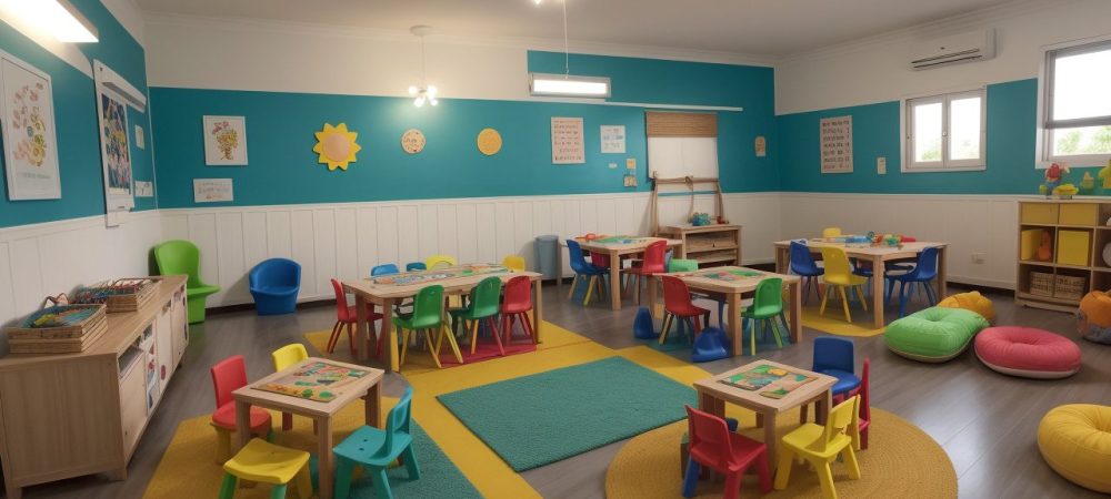 Crianças brincando em sala de aula, explorando diferentes metodologias de educação infantil para o desenvolvimento infantil.
