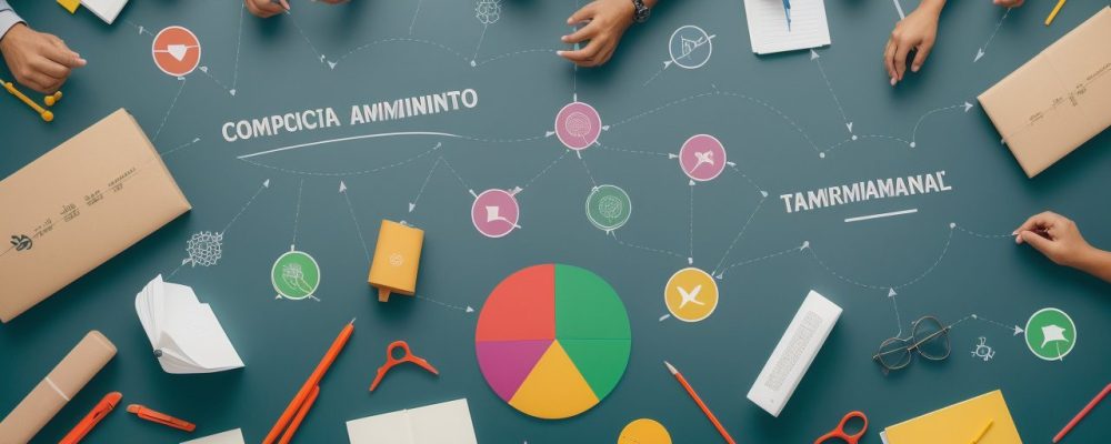 Imagem que representa o desenvolvimento pessoal e profissional, com pessoas interagindo e construindo um plano de carreira