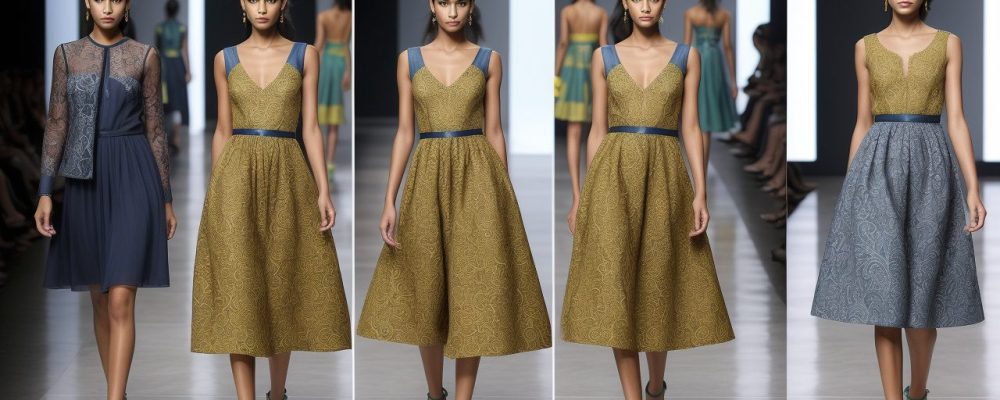 Ilustração de um croqui de moda detalhado, com roupas e acessórios, representando o processo criativo do design de moda.