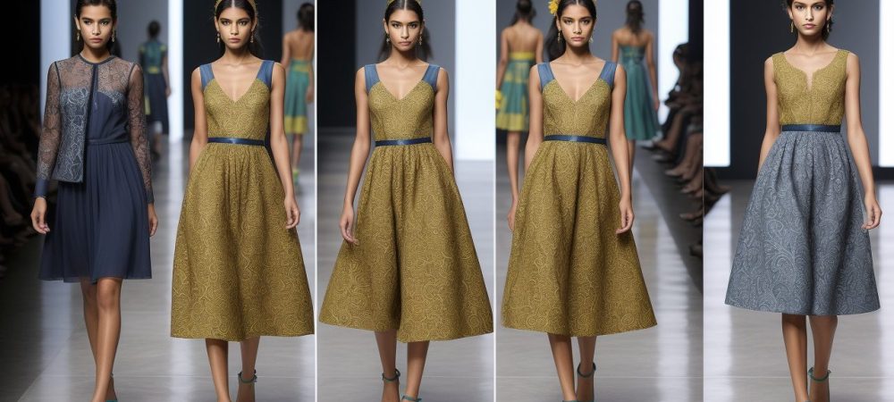 Ilustração de um croqui de moda detalhado, com roupas e acessórios, representando o processo criativo do design de moda.