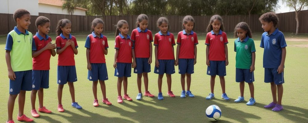 Crianças praticando esportes e atividades físicas na escola, com foco na educação física e desenvolvimento.