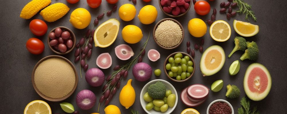 Ilustração de um prato com alimentos saudáveis e um rim, representando a dieta para doença renal e nutrição renal.