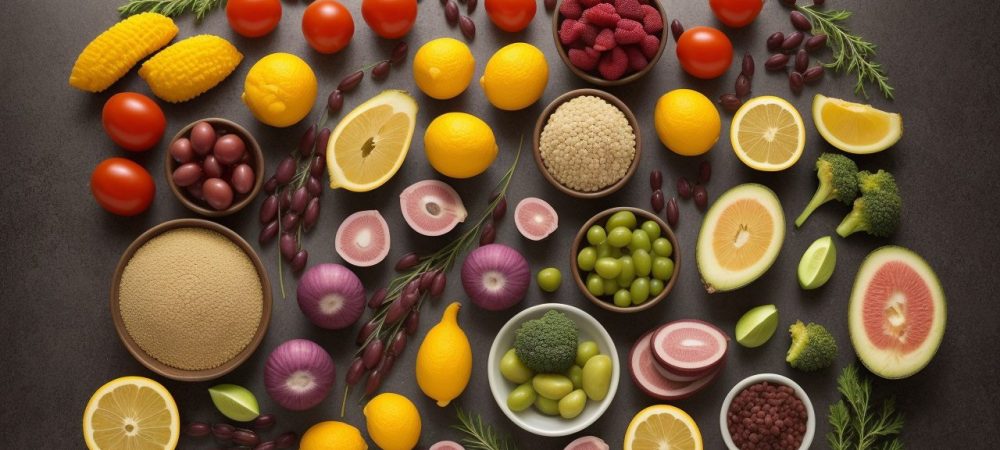 Ilustração de um prato com alimentos saudáveis e um rim, representando a dieta para doença renal e nutrição renal.