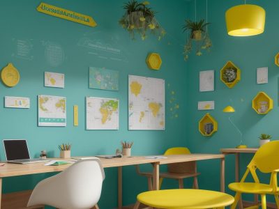 Crianças em sala de aula utilizando técnicas visuais para aprender sobre dificuldades de aprendizagem