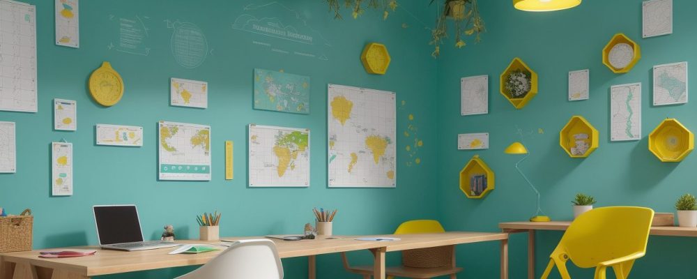 Crianças em sala de aula utilizando técnicas visuais para aprender sobre dificuldades de aprendizagem