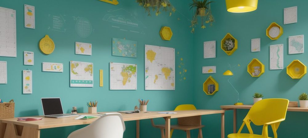 Crianças em sala de aula utilizando técnicas visuais para aprender sobre dificuldades de aprendizagem