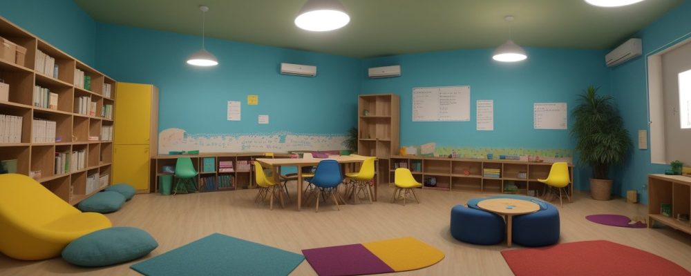 Ambiente escolar colaborativo com estudantes usando estratégias educativas para dificuldades de aprendizagem