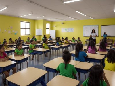 Estudantes realizando atividades práticas para dificuldades de aprendizagem em sala de aula inclusiva.