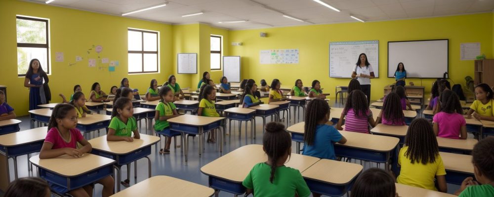 Estudantes realizando atividades práticas para dificuldades de aprendizagem em sala de aula inclusiva.