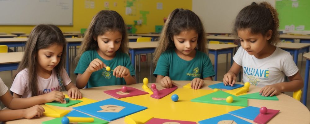 Ambiente educacional com estudantes participando de atividades práticas para superar dificuldades de aprendizagem