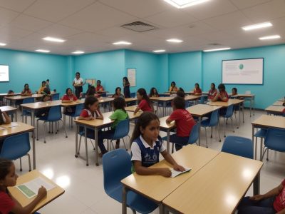 Educadores utilizando atividades interativas para ajudar alunos com dificuldades de aprendizagem