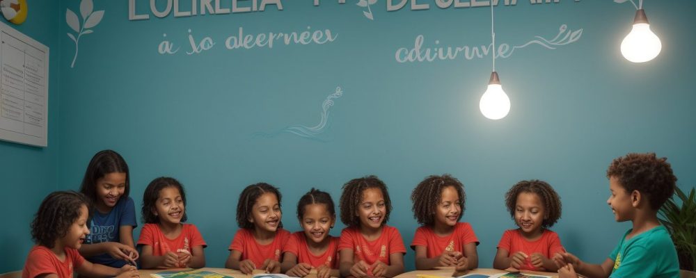 Ambiente de aprendizagem inclusivo com atividades práticas para crianças com dificuldades de aprendizagem.