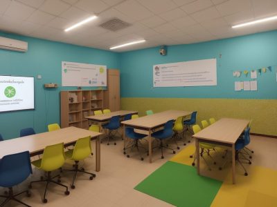 Estudantes em sala de aula com técnicas de apoio para dificuldades de aprendizagem