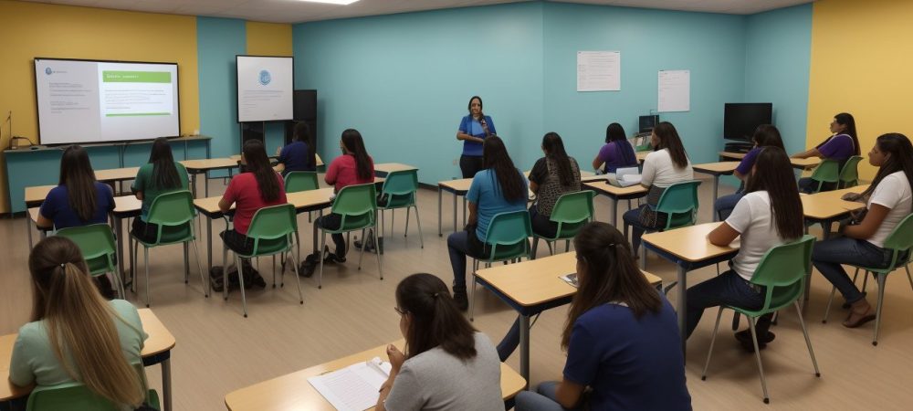 Professores e alunos colaborando em sala de aula sobre dificuldades de aprendizagem e intervenções eficazes.