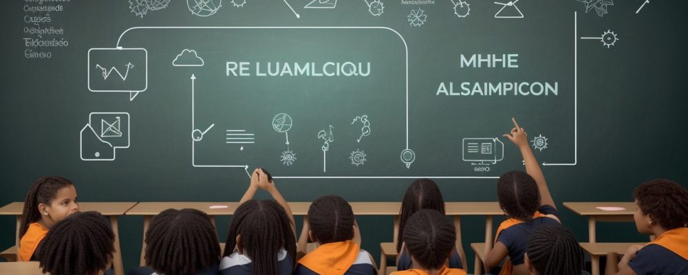 Sala de aula com professores apoiando alunos com dificuldades de aprendizagem usando recursos visuais