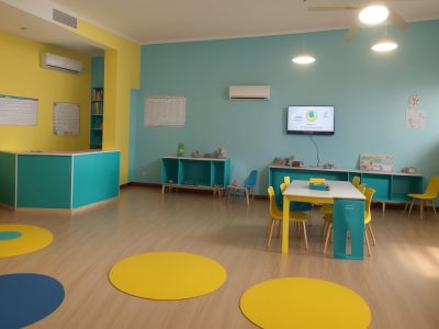 Crianças em sala de aula usando jogos e recursos visuais para superar dificuldades de aprendizagem