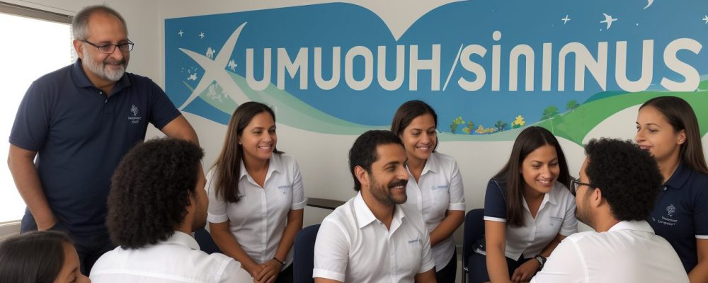 Visão geral da liderança e gestão escolar eficaz, mostrando um diretor inspirando sua equipe e alunos.