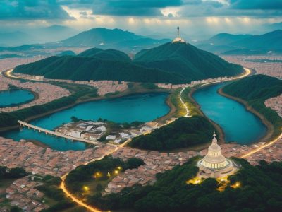 Representação visual de um estudante aprofundando seus estudos em Direito Internacional Público, com mapas conceituais e elementos globais ao fundo.