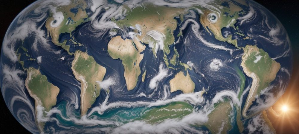 Ilustração conceitual sobre o direito internacional público, mostrando tratados, mapas e símbolos de justiça, com foco em questões como direitos humanos e comércio internacional.