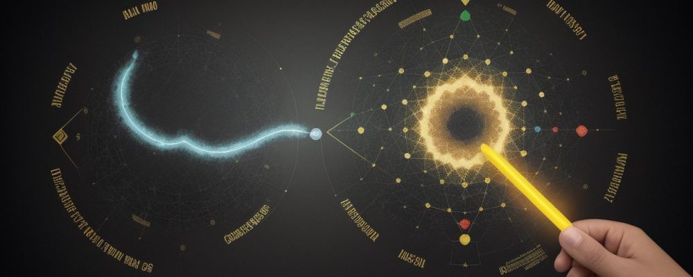 Representação visual dos conceitos de Direito Público e Privado, com elementos que simbolizam a aplicação prática e a busca por soluções.