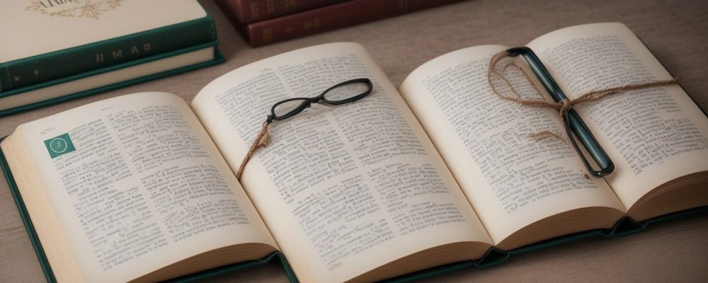 Ilustração de um livro aberto com o título Direitos Autorais e ícones representando propriedade intelectual, como um cadeado e uma caneta, em um fundo que simula um escritório moderno.