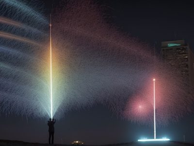 Ilustração de um trabalhador consultando seus direitos trabalhistas em um ambiente de trabalho, com símbolos de décimo terceiro salário e FGTS