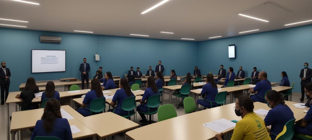 Profissionais discutindo sobre os direitos da criança em ambiente de formação sobre políticas públicas