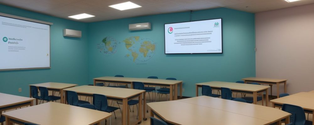 Alunos engajados em sala de aula com professor mediando para promover disciplina escolar.