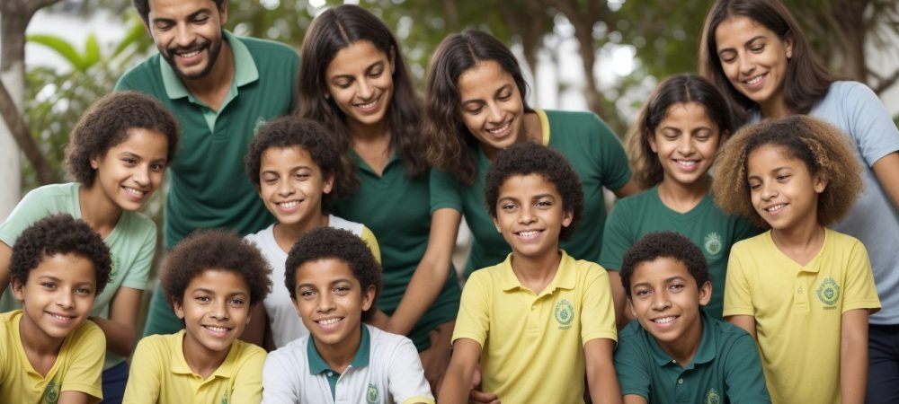 Professor de educação física incentivando alunos em atividades diversificadas na escola