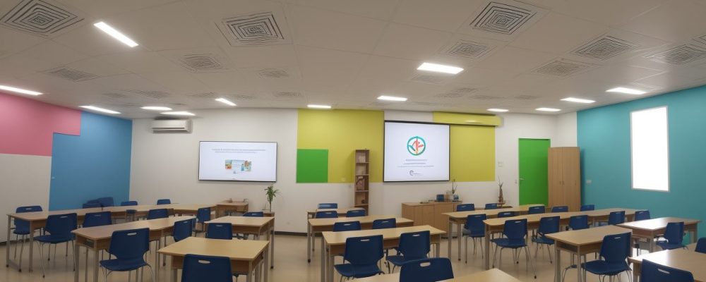 Educadores explorando metodologias ativas e curso online de docência em sala de aula moderna e colaborativa.