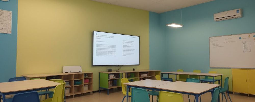 Professor em sala de aula, aplicando metodologias ativas e usando tecnologia, com foco no curso online de docência e práticas educativas.